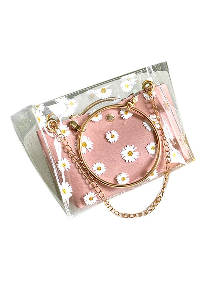 Women Marguerite Iron Ring Clear Jelly Square Tote Bag Crossbody Shoulder Pouch Pink  - Image 1