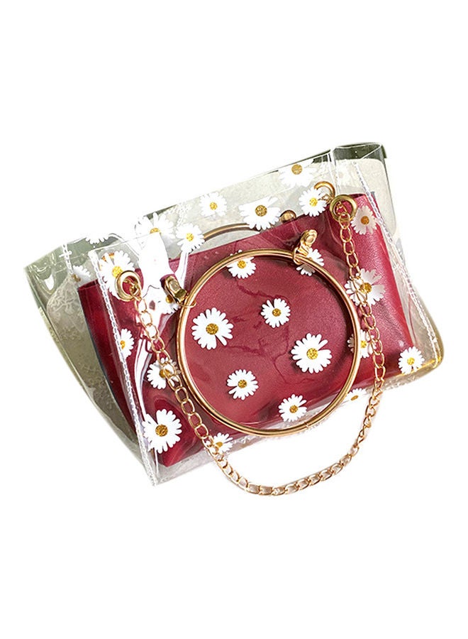 Women Marguerite Iron Ring Clear Jelly Square Tote Bag Crossbody Shoulder Pouch Wine Red  - Image 1