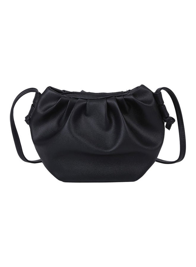 Women Fashion Solid Color Faux Leather Zip Dumpling Crossbody Bag Shoulder Pouch Black  - Image 1