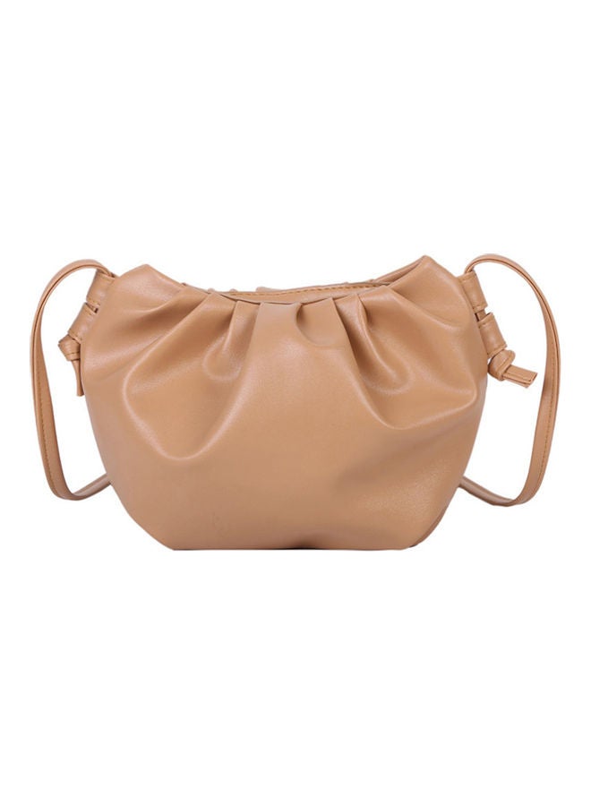Women Fashion Solid Color Faux Leather Zip Dumpling Crossbody Bag Shoulder Pouch Khaki  - Image 1