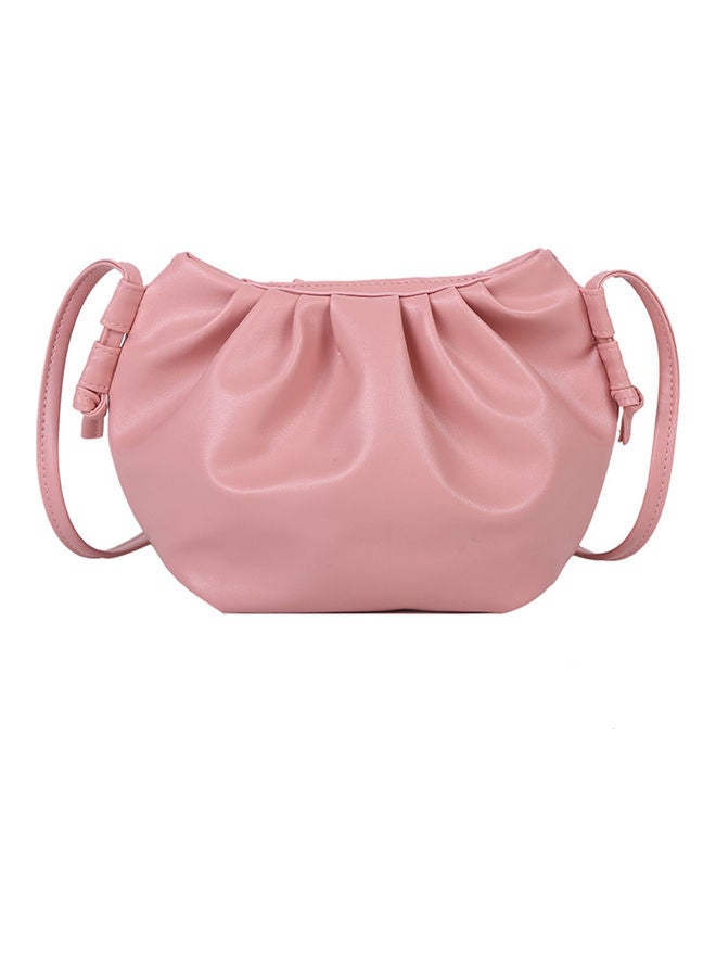 Women Fashion Solid Color Faux Leather Zip Dumpling Crossbody Bag Shoulder Pouch Pink  - Image 1