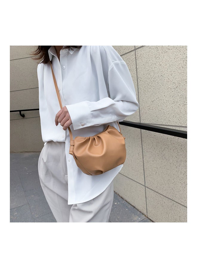 Women Fashion Solid Color Faux Leather Zip Dumpling Crossbody Bag Shoulder Pouch Khaki  - Image 4
