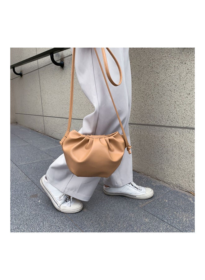Women Fashion Solid Color Faux Leather Zip Dumpling Crossbody Bag Shoulder Pouch White  - Image 5