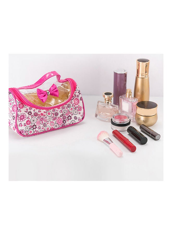 Large Capacity Floral Print Bow Zipper Cosmetic Wash Bag Makeup Storage Pouch Pink  - Image 5