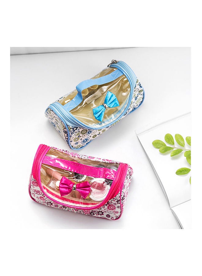 Large Capacity Floral Print Bow Zipper Cosmetic Wash Bag Makeup Storage Pouch Pink  - Image 4