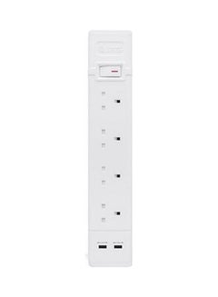 AL FANAR Extension Cord 4 Sockets 2 USB Ports White 3meter 