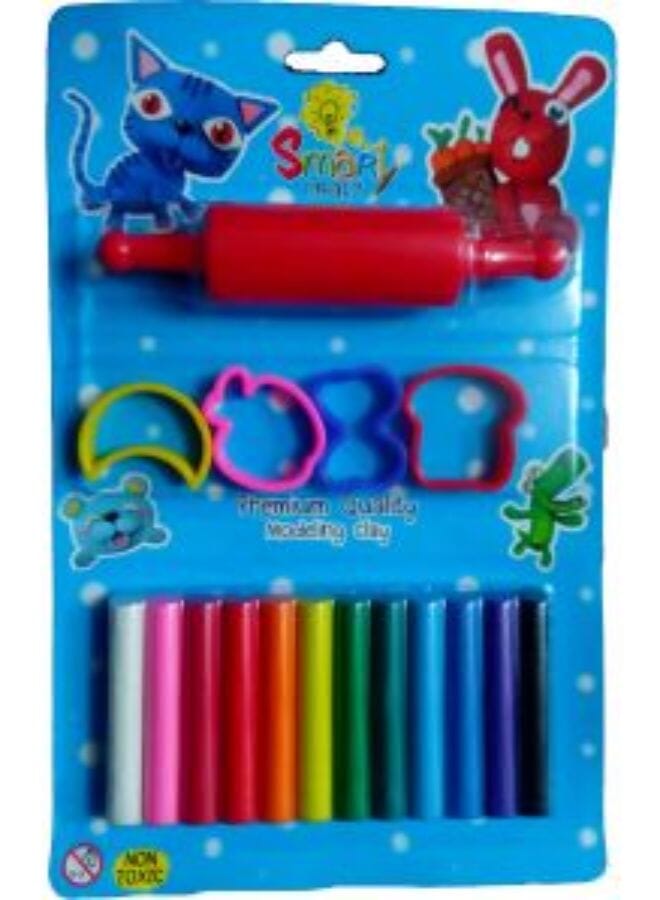 مجموعة صلصال للتشكيل مع أسطوانة للفرد من 12 قطعة متعدد الألوان