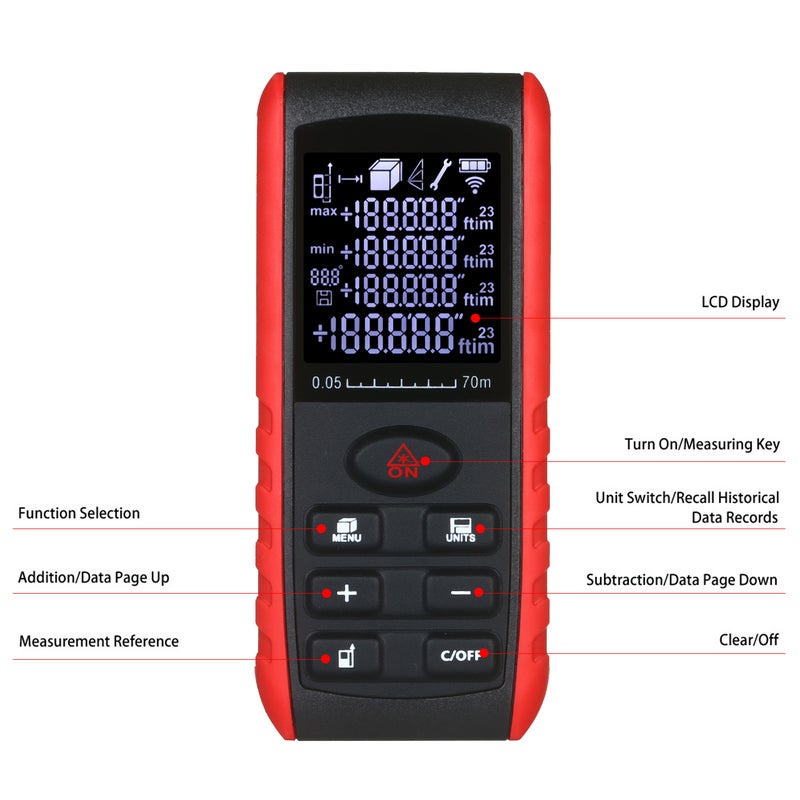 Portable Handheld Digital Laser 70m Distance Meter Black & Red 17.00 x 4.50 x 11.50cm - Image 3