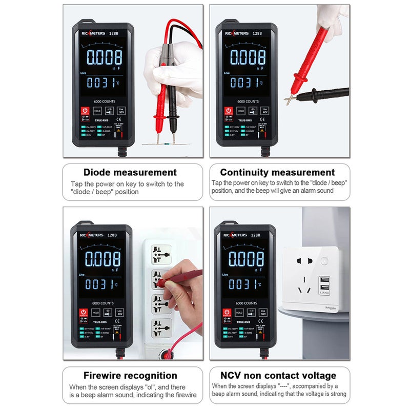 6000Counts 128C Pocket Automatic Digital Multimeter Black 20.00 x 3.00 x 10.00cm  - Image 1