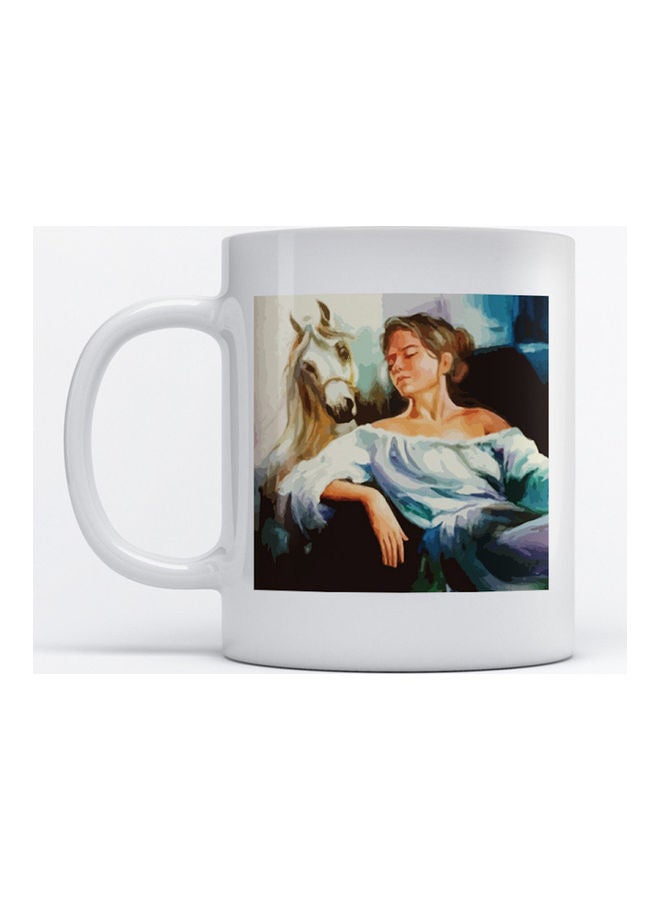 Atiq Mug 350ml Woman and Horse for Coffee and Tea White 