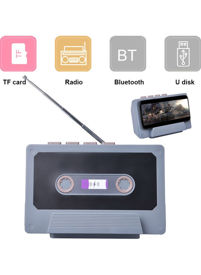 Vintage Portable Rechargeable Wireless Bluetooth Music Speaker FM Phone Holder Grey  - Image 2