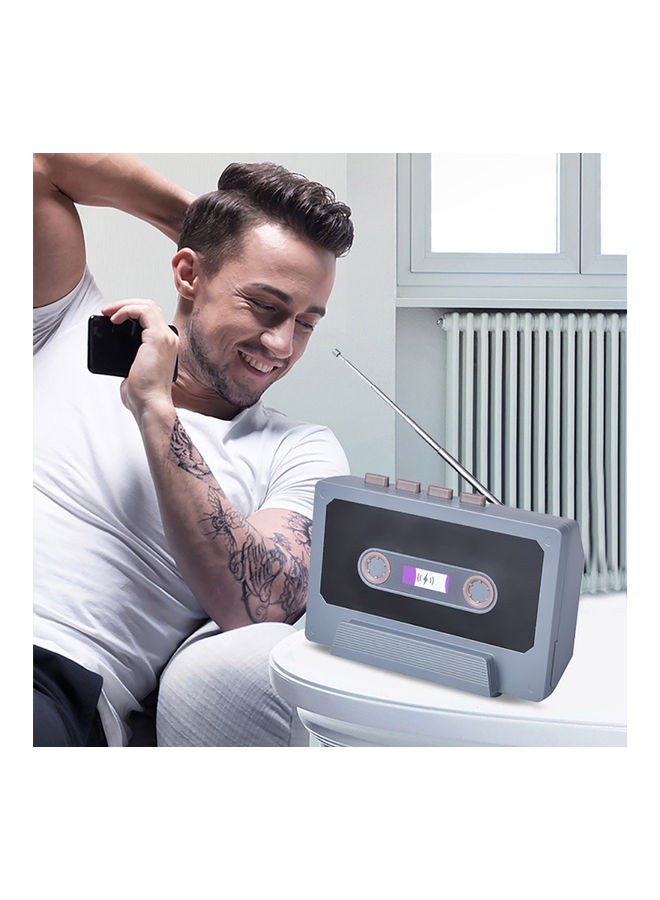Vintage Portable Rechargeable Wireless Bluetooth Music Speaker FM Phone Holder Grey  - Image 4