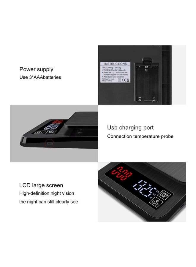 ميزان قهوة عالي الدقة مزود بمؤقت وشاشة LED أسود - Image 5