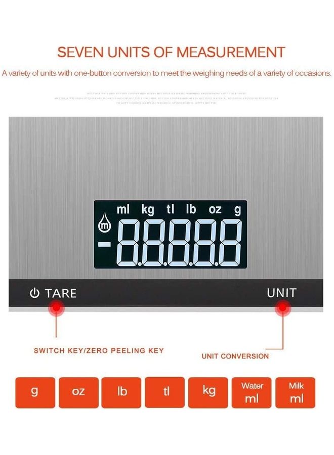 ميزان مطبخ رقمي متعدد الوظائف بسطح من الستانلس ستيل بوزن 5 كجم أسود/ فضي - Image 4