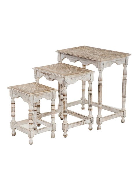3-Piece Link Nest Of Table Set Brown/White