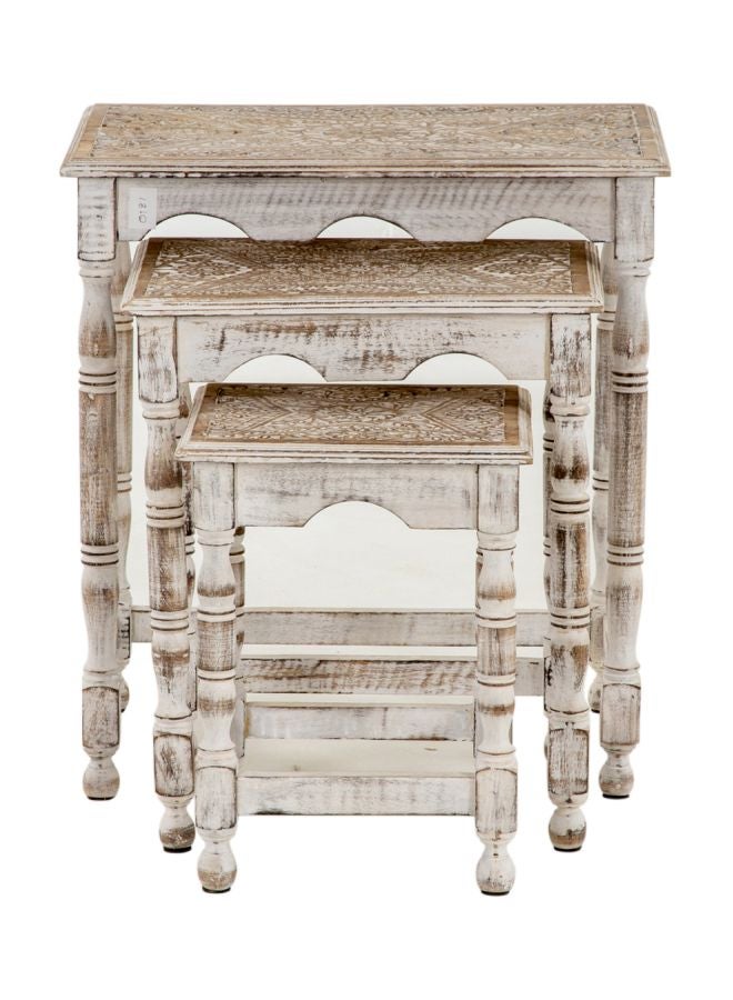 homes r us - 3-Piece Link Nest Of Table Set Brown/White - Image 1
