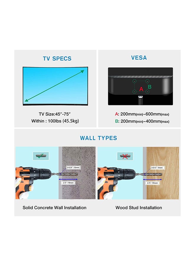 NB NORTH BAYOU - Full Motion TV Wall Mount For 45-75 Inch Screens Black - Image 1