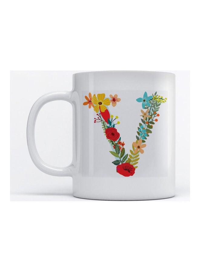 Atiq Mug Alphabet V for Coffee and Tea White