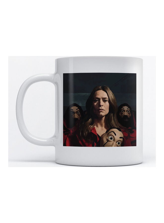 أتيك فنجان كبير للقهوة والشاي مطبوع بصورة شخصية ليزبون من المسلسل  لا كاسا دي بابيل أبيض