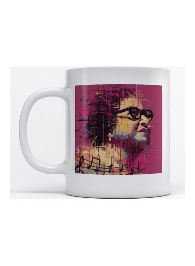 مج للقهوة والشاي مطبوع عليه صورة أم كلثوم أبيض