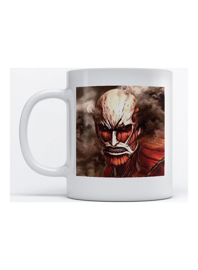 مج قهوة وشاي من السيراميك مطبوع عليه تصميم مستوحى من مسلسل الأنمي 'Attack on Titan' أبيض 350ملليلتر