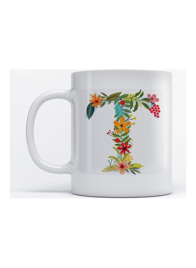 أتيك مج للقهوة والشاي مطبوع عليه حرف T أبيض 350ملليلتر