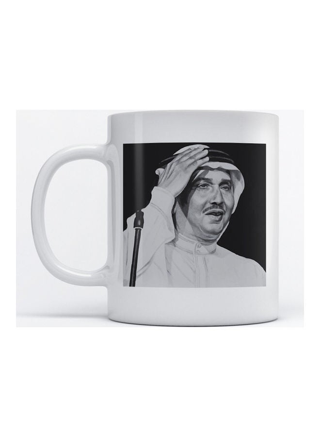 مج للقهوة والشاي مطبوع عليه اسم الفنان محمد عبده أبيض 350ملليلتر