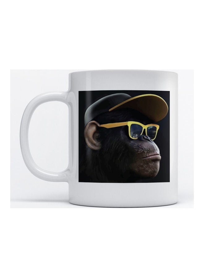 مج للقهوة والشاي بتصميم طبعة غوريلا لطيف أبيض