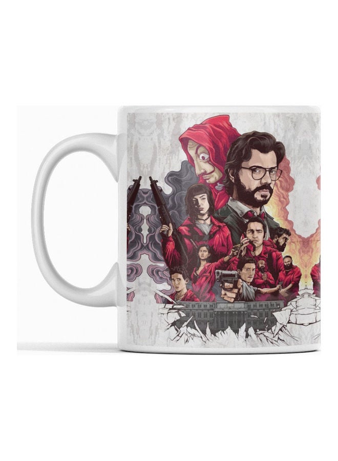 مج قهوة وشاي بطبعة مستوحاة من مسلسل "La casa de papel" أبيض 350ملليلتر