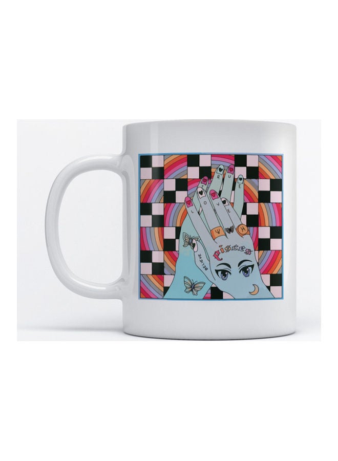 مج للقهوة والشاي بطبعة رمز برج الحوت أبيض