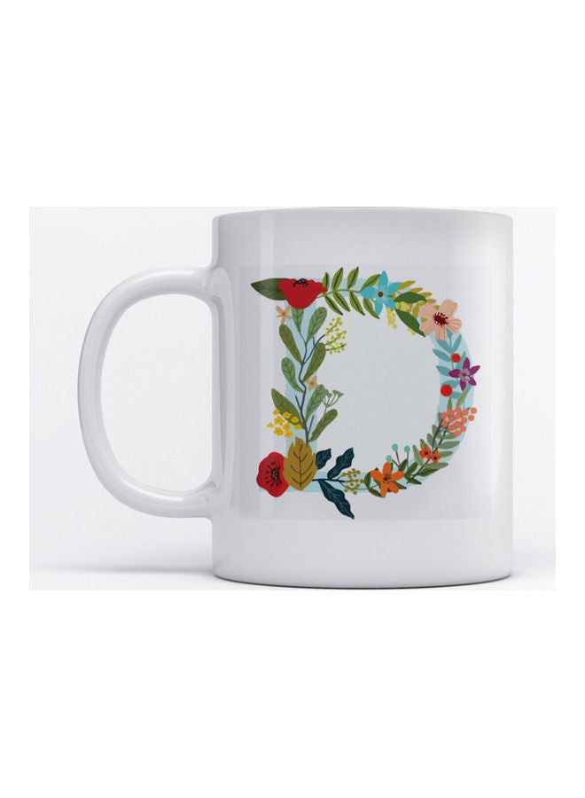 أتيك مج للقهوة والشاي مطبوع عليه حرف أبجدي D أبيض 350ملليلتر