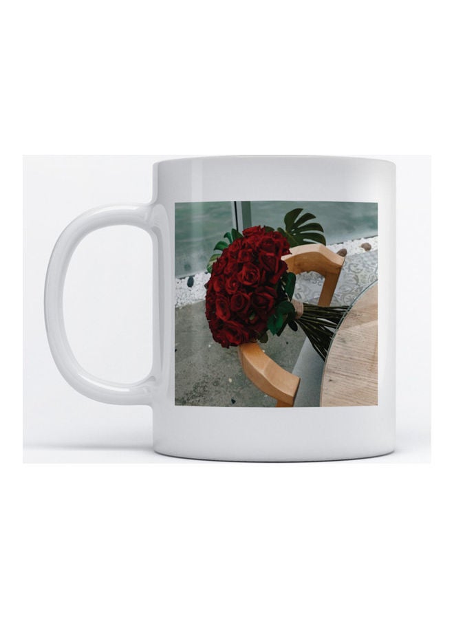 أتيك مج للقهوة والشاي مزين بزهور حمراء أبيض