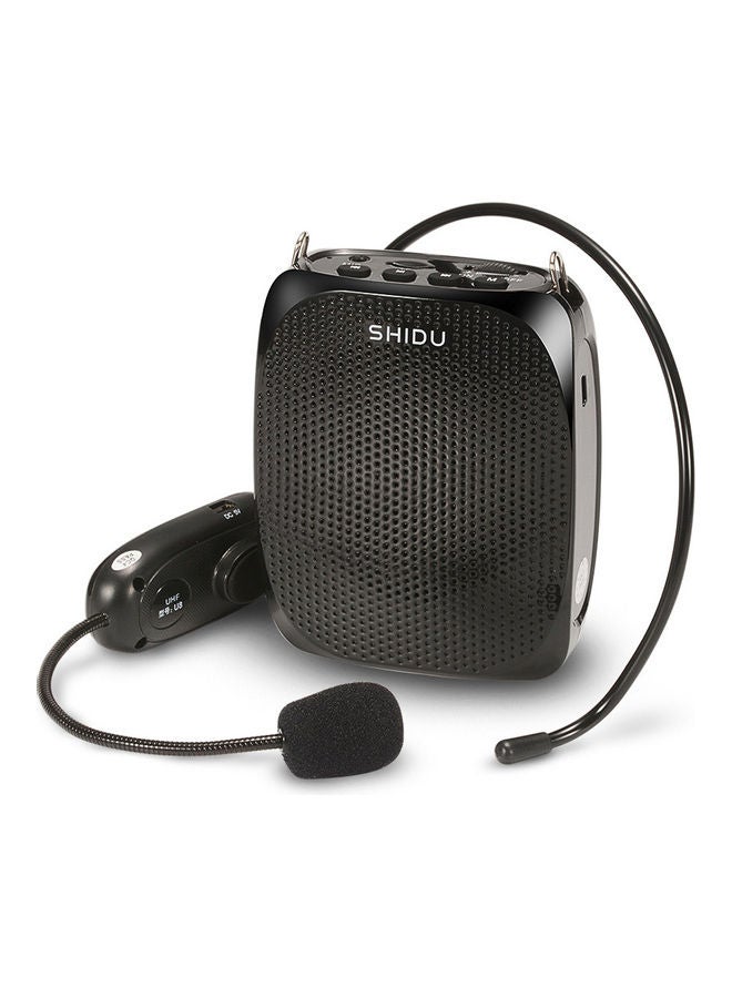 Generic SHIDU 10 Watts UHF Wireless Voice Amplifier with Comfortable Headset Waist Neck Band and Belt Clip for Teachers,Tour Guides,Training,Meeting Support Recording TF Card，MP3 Format Audio and U disk-Black  - Image 1