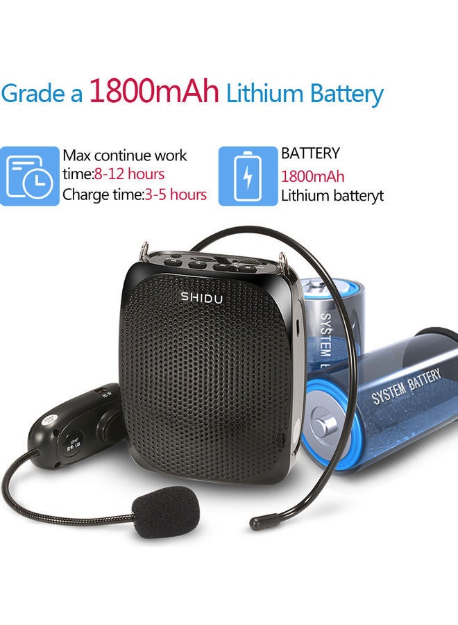 Generic SHIDU 10 Watts UHF Wireless Voice Amplifier with Comfortable Headset Waist Neck Band and Belt Clip for Teachers,Tour Guides,Training,Meeting Support Recording TF Card，MP3 Format Audio and U disk-Black  - Image 5