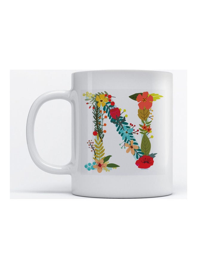 أتيك مج للقهوة والشاي بطبعة حرف N أبيض 350ملليلتر