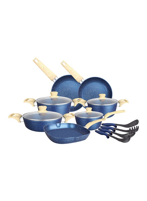 15 Piece Premium Granite Coated Aluminium Cookware Set Dark Blue