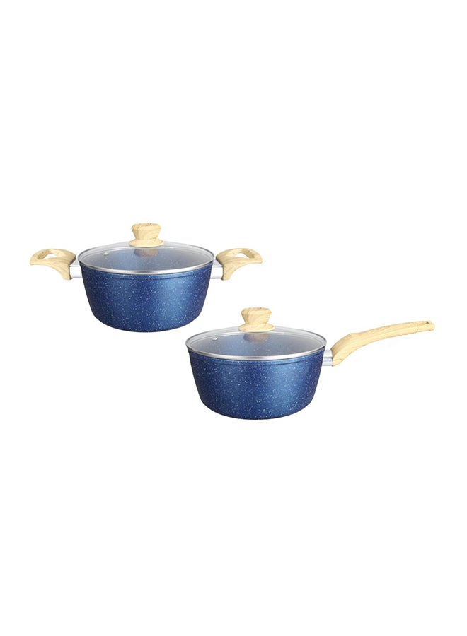 15 Piece Premium Granite Coated Aluminium Cookware Set Dark Blue