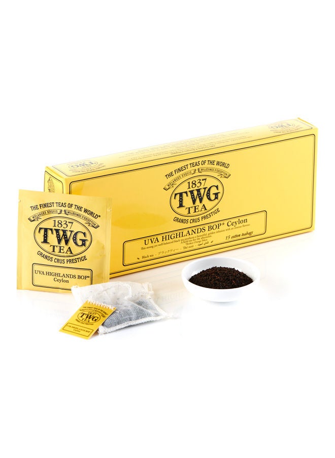 TWG Tea Uva Highlands BOP 15 Cotton Teabags 37.5grams 