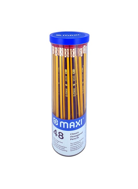 48-Piece Classic Hexagonal Graphite HB Pencil With Eraser Tip Black/Yellow