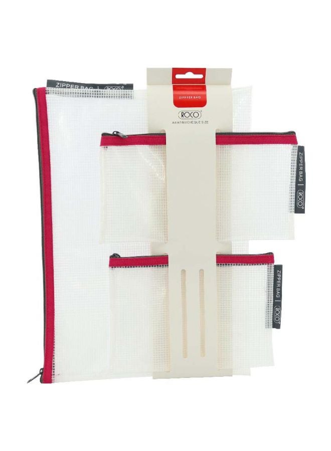 حقيبة مستندات مقاس A4 من 3 قطع الوردي/الشفاف