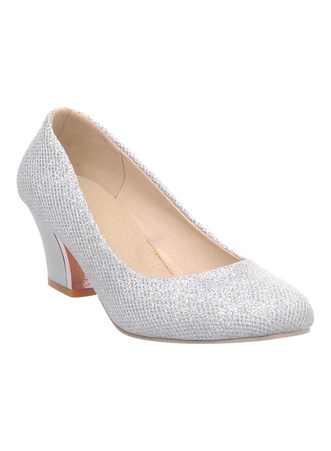 Shiny Block Heel Pumps Silver - Image 1