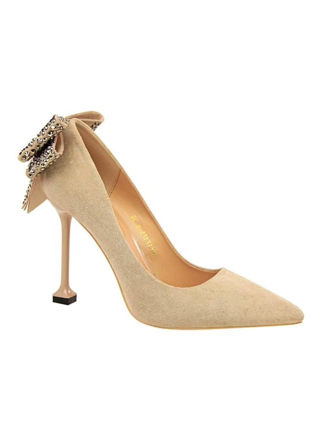 Bow Knot Detail Slip-On Pumps Khaki - Image 1