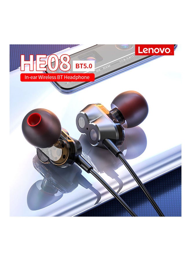 Lenovo - HE08 Neckband Wireless BT In-Ear Earphones With Noise Cancelling Mic White - Image 1