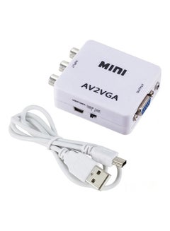 Generic Mini HD AV2VGA Video Converter Convertor Box AV RCA CVBS to VGA Video Converter Conversor with 3.5mm Audio to PC HDTV Converter white  - Image 1