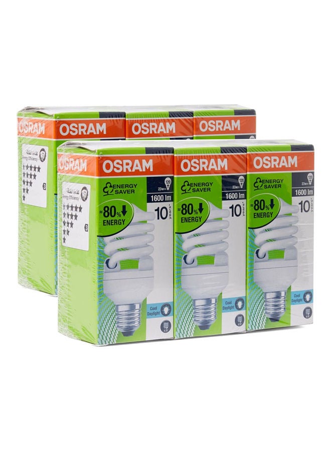 Osram 6-Piece Fluorescent Mini Twist 23W Screw Base 6500K, 1600 Lm Bulb Day 0.25grams  - Image 1