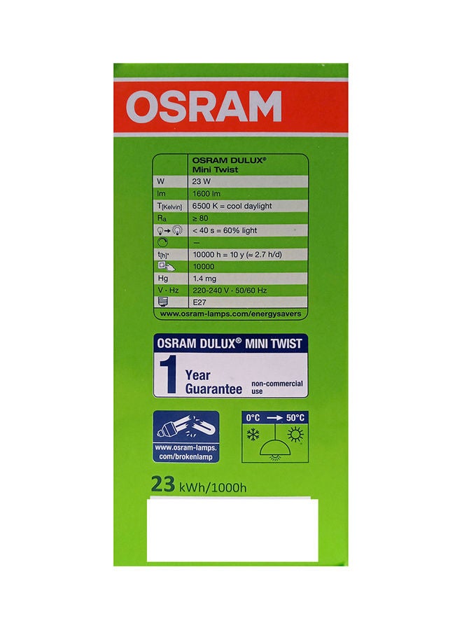 Osram 6-Piece Fluorescent Mini Twist 23W Screw Base 6500K, 1600 Lm Bulb Day 0.25grams  - Image 2