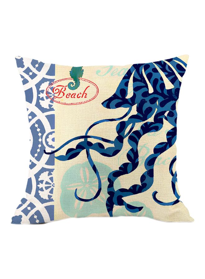 غطاء وسادة ديكور بطبعة كلمة Beach بيج/ أزرق/ أحمر 45x45سم