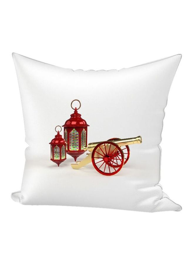 REGAL IN HOUSE Decorative Ramadan Lantern Printed Throw Pillow White/Red/Beige 45x45cm  - Image 1