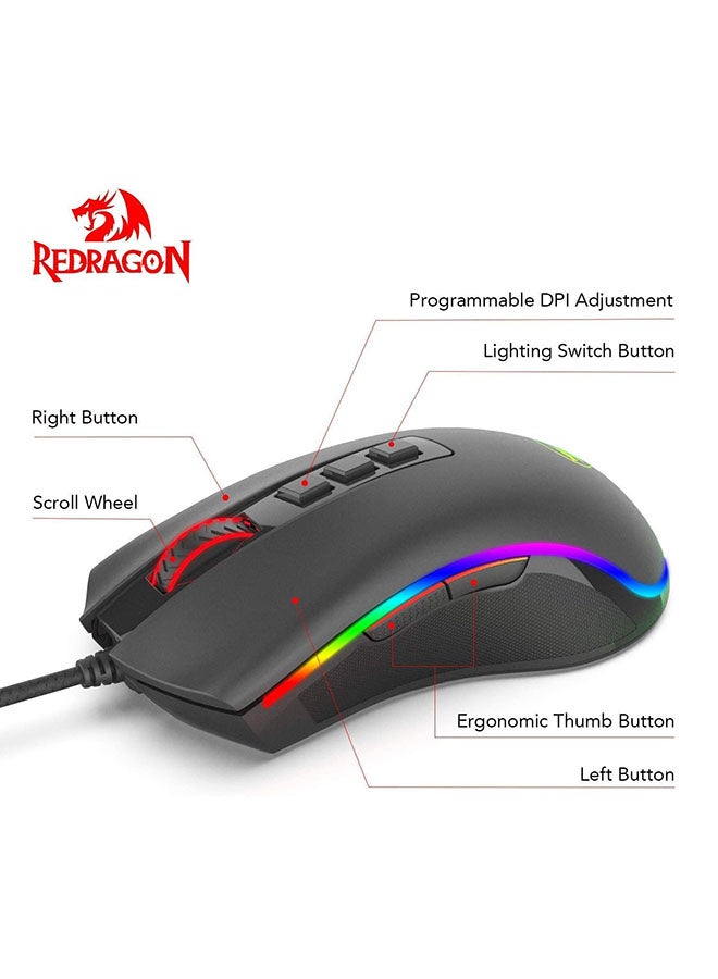 M711 Cobra Gaming Mouse with 16.8 Million RGB Color Backlit, 12,400 DPI Adjustable, Comfortable Grip, 8 Programmable Buttons, Black