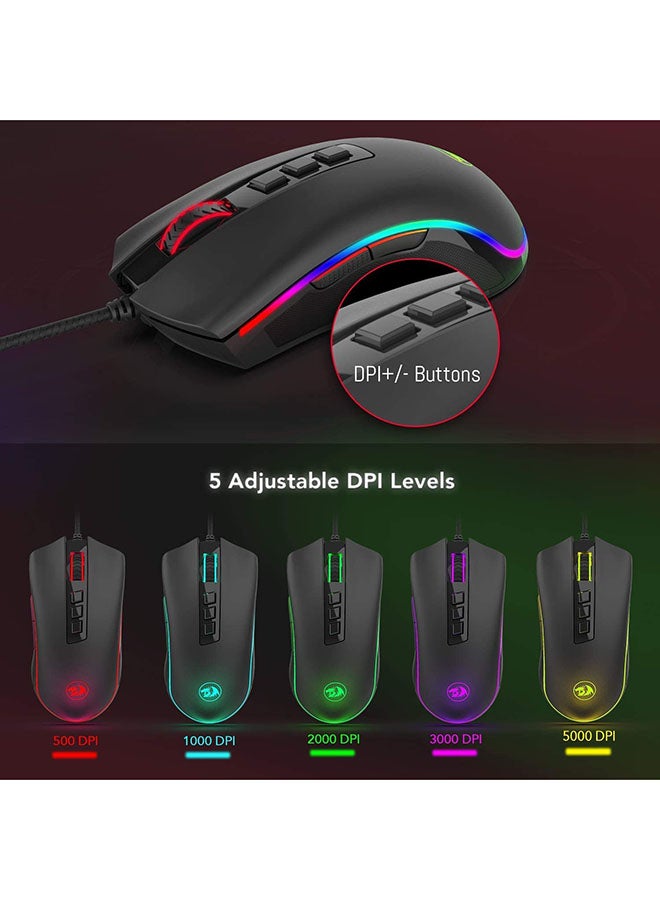 M711 Cobra Gaming Mouse with 16.8 Million RGB Color Backlit, 12,400 DPI Adjustable, Comfortable Grip, 8 Programmable Buttons, Black